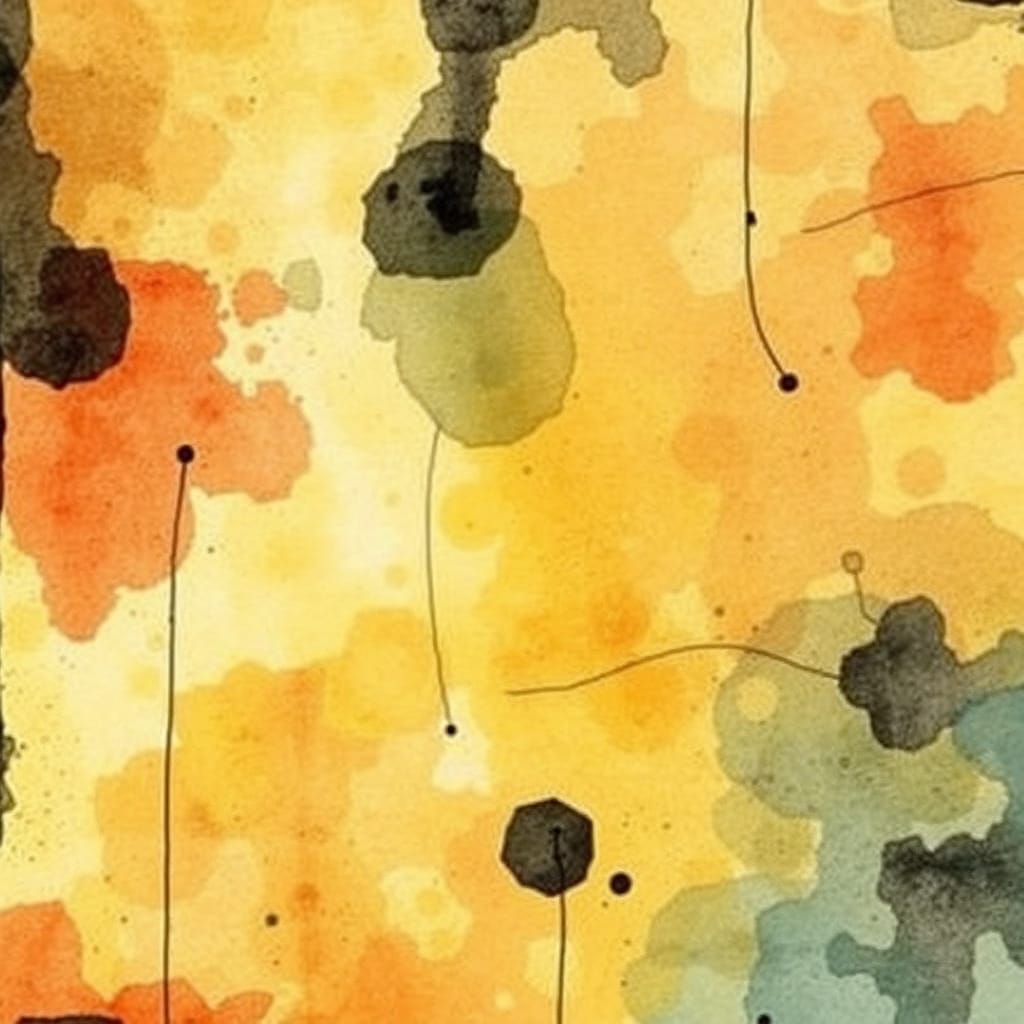 Layered Watercolor and Line Art Fusion in Grunge Style