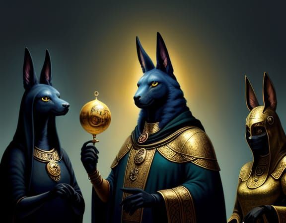 Anubis Necromancer in a Surrealist Fantasy Laboratory