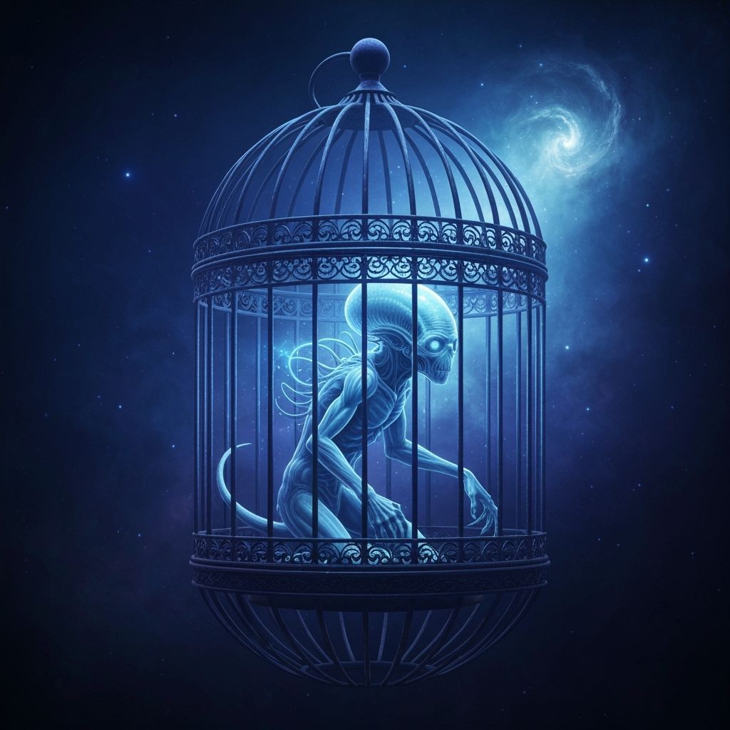 Alien in Cosmic Birdcage: Surreal Digital Painting
