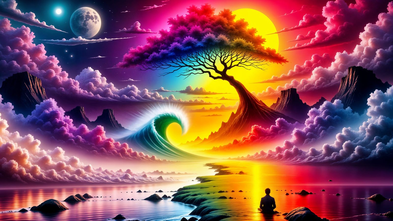 Mystical Island Tree at Sunset in Magical Realism