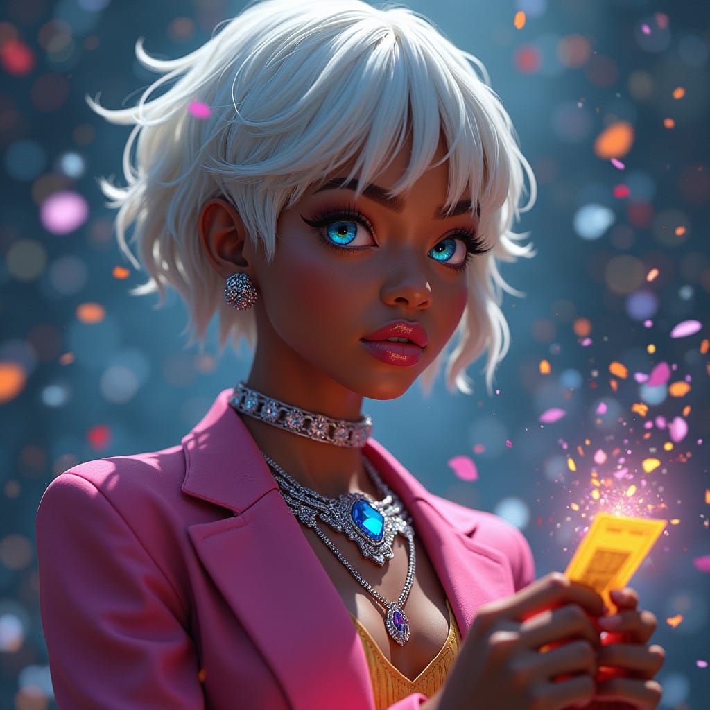 Mystical African American Woman in Vibrant Whirlwind of Conf...