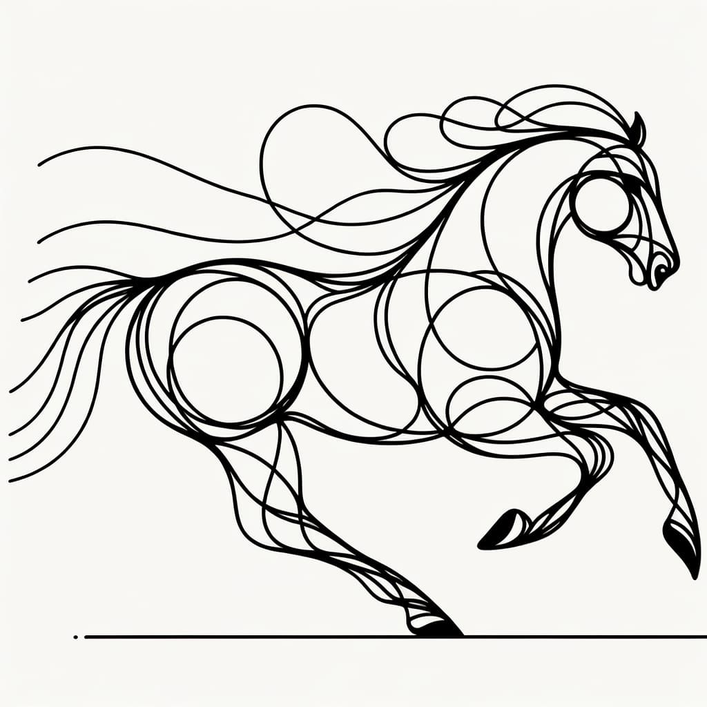 Minimalist Line Art of Galloping Horse