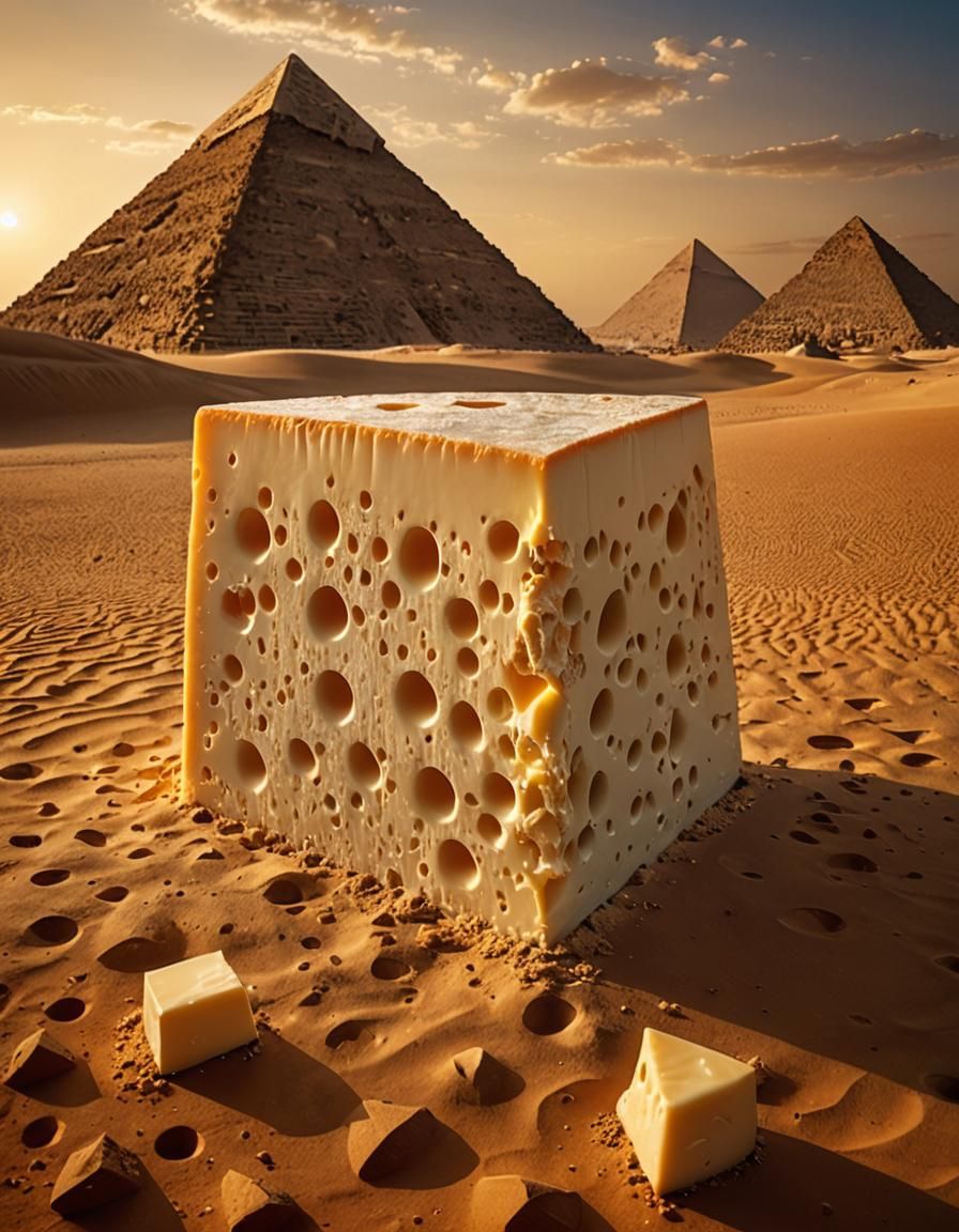 Giant Emmenthal Cheese Standing Beside Pyramids in Egyptian ...