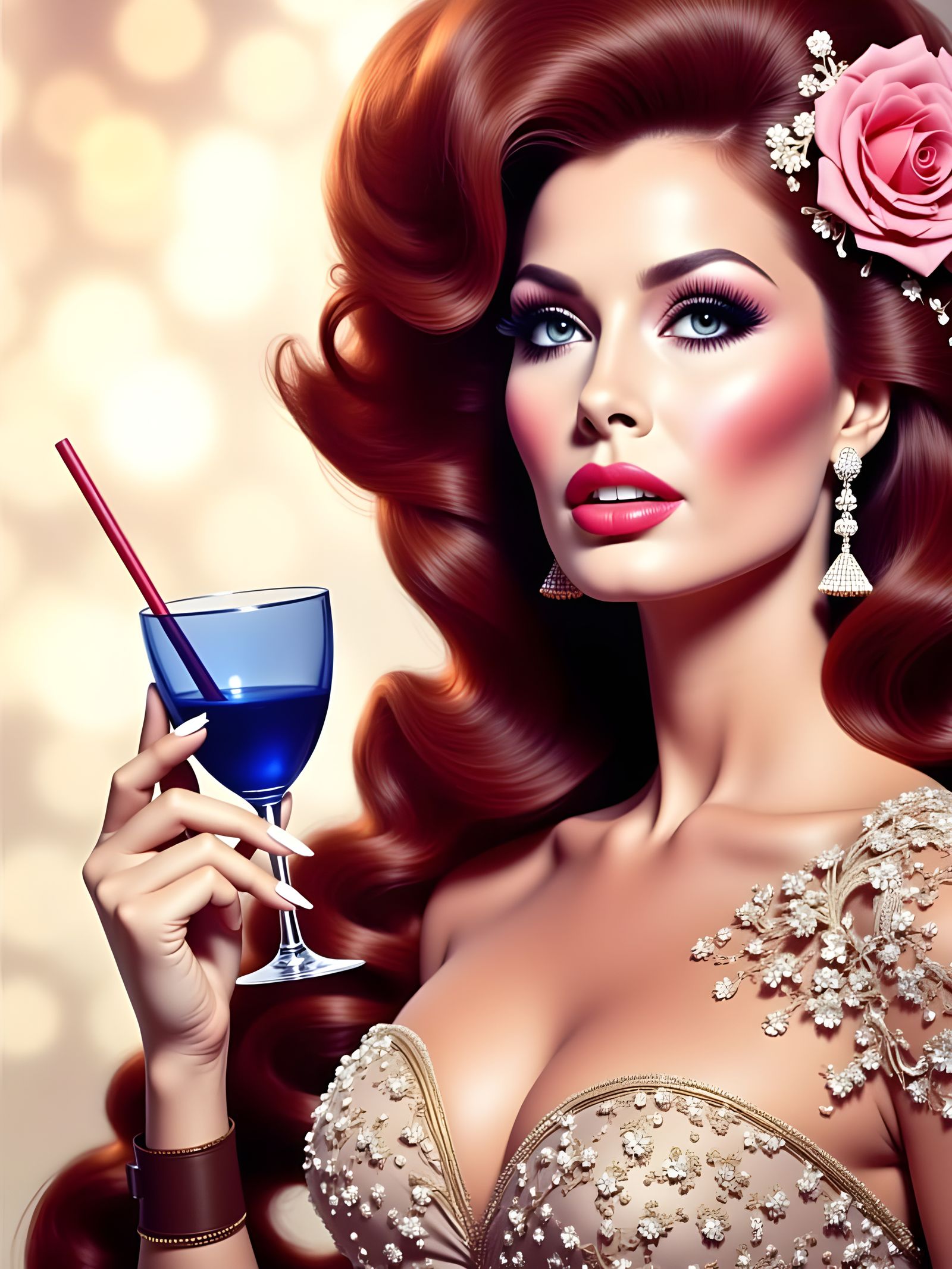 Opulent Woman in Lavish Cocktail Dress