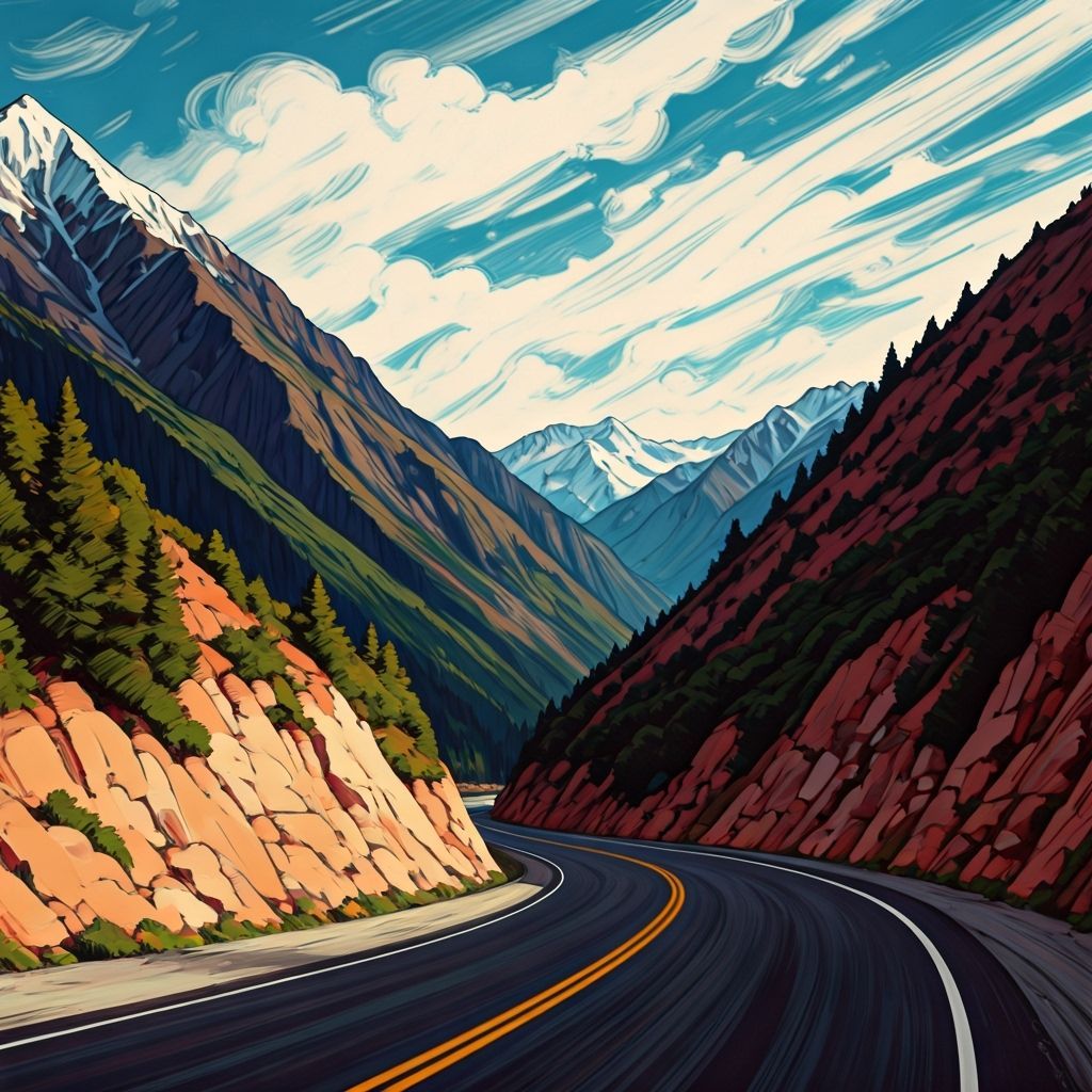 Winding Mountain Road in Cy Twombly Style