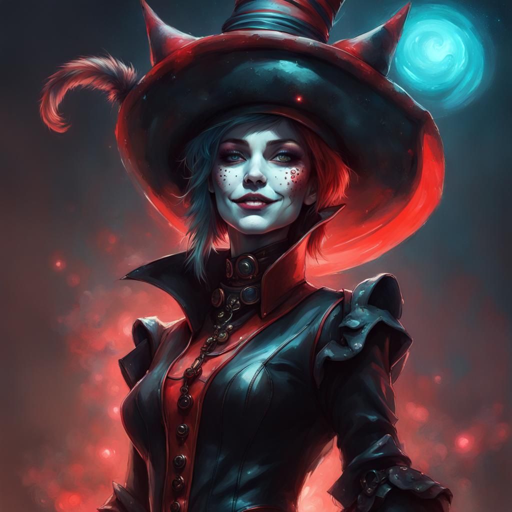 Jester Woman in Bioluminescent Galaxy, Detailed Matte Painti...