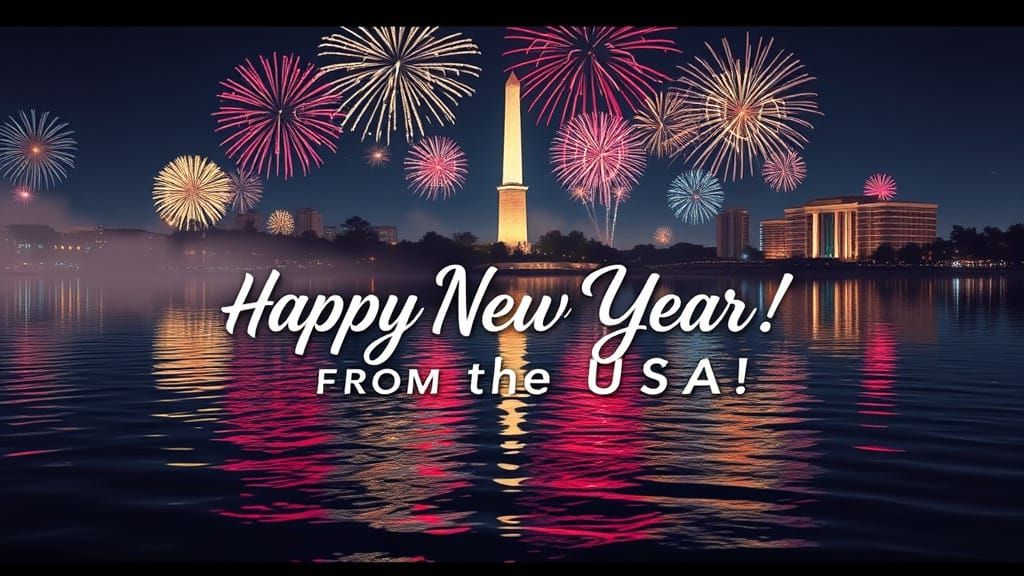 Bond beautiful font text “ Happy New Year from the USA!”on t...
