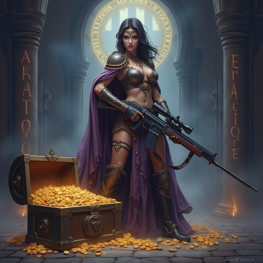 Fantasy Heroine with Loot and Rifle