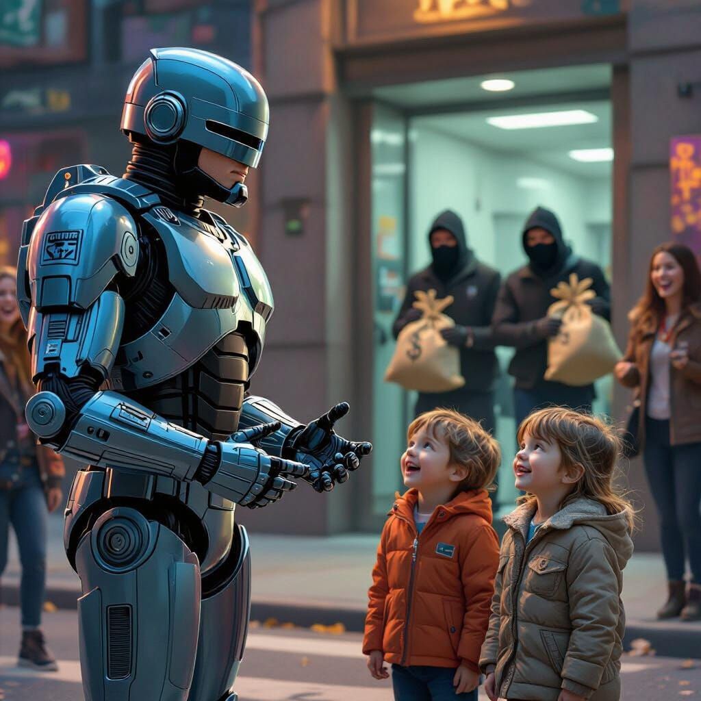 Robocop Teaches Kids Safety Amidst Bank Heist