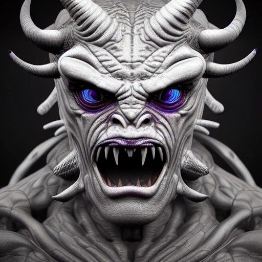 Beastly Alien Devil Portrait in Biopunk Style