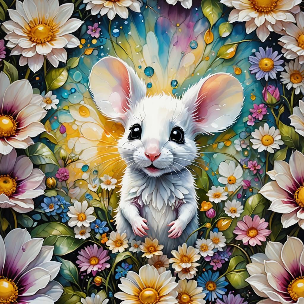Mouse Wakes in Enchanting Garden: Digital Art
