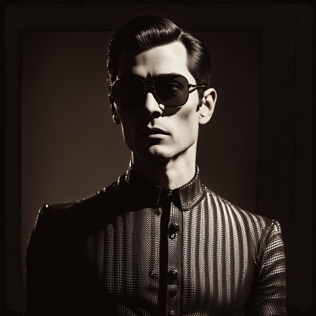 Glam Man in Fishnet Bodysuit on Chessboard