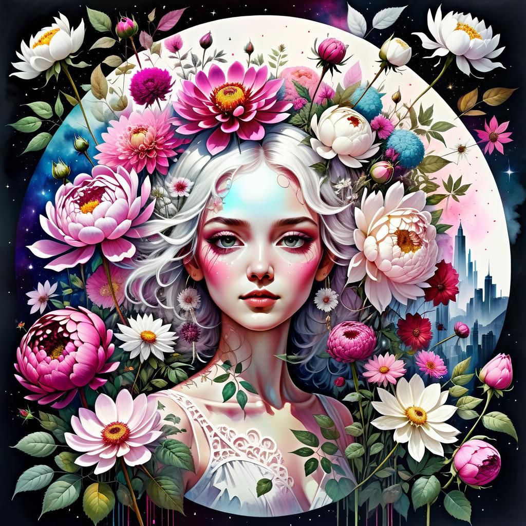 Floral Double Exposure Collage Art Illustration