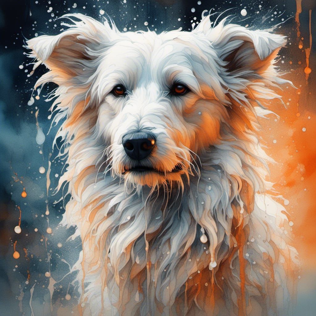 white wet dog