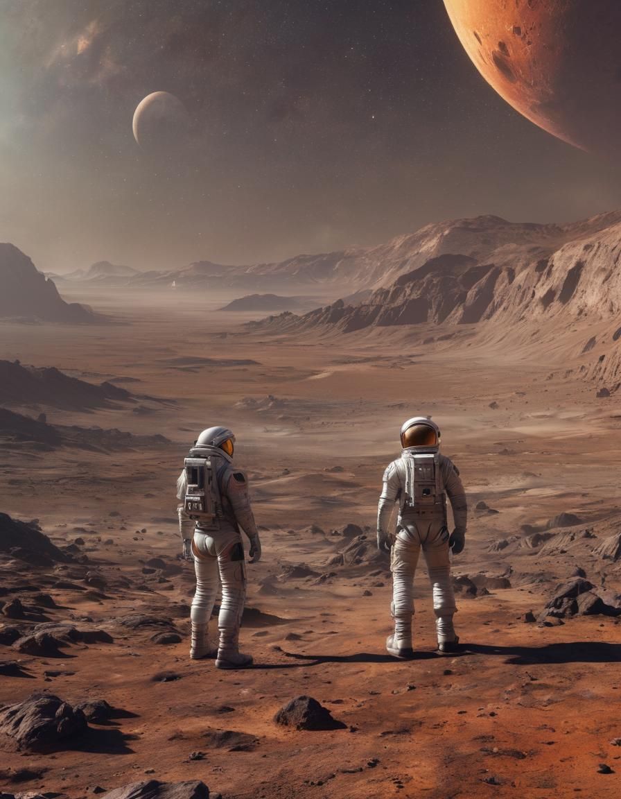 Astronaut and Alien Encounter on Distant Moon