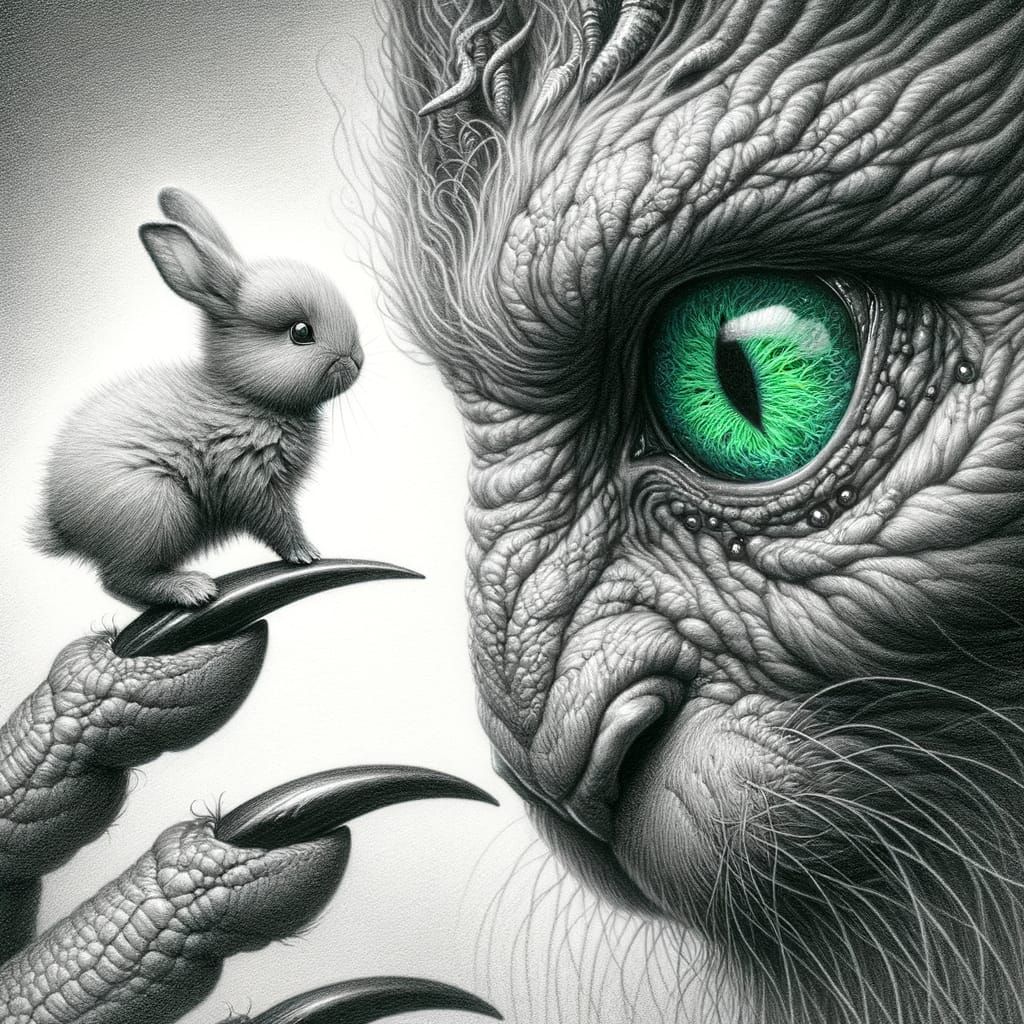 Enigmatic Guardian Watches Whimsical Bunny