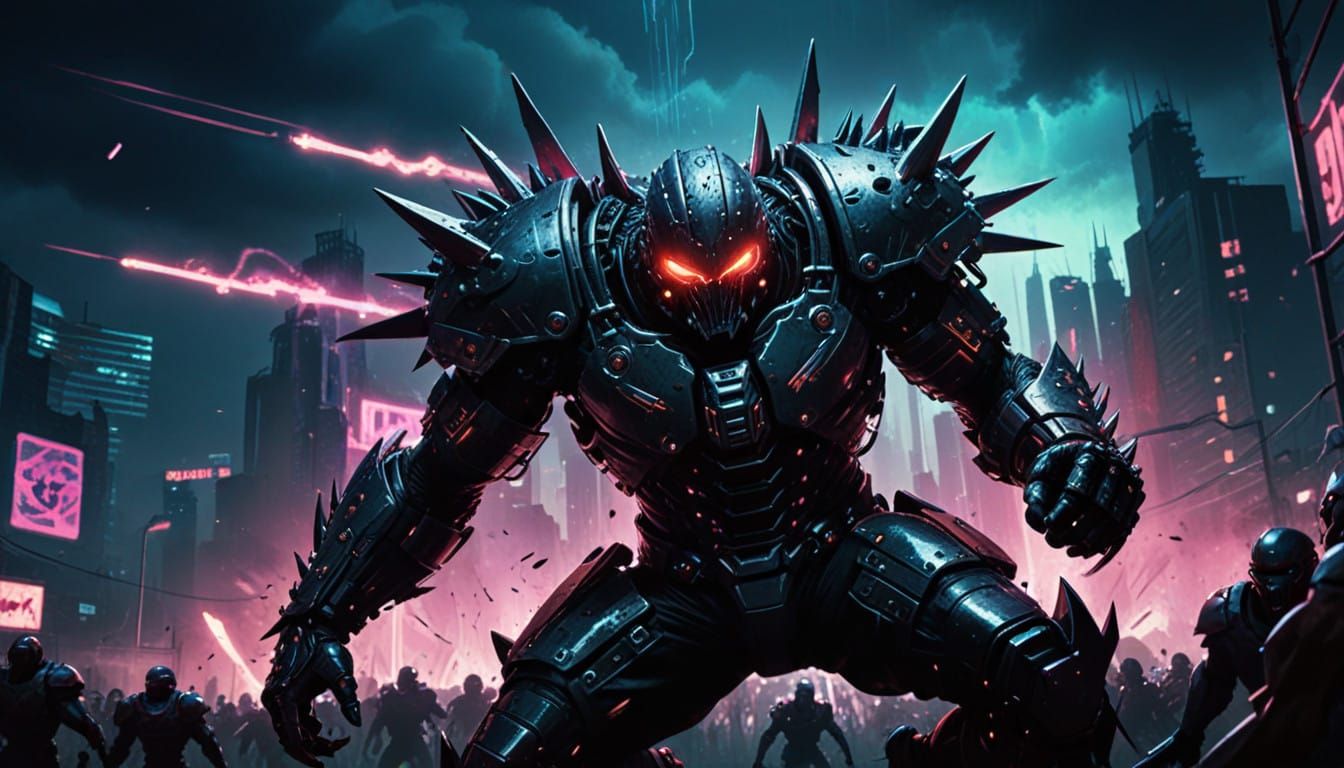 Cyberpunk Gridiron Team in Dystopian Stadium