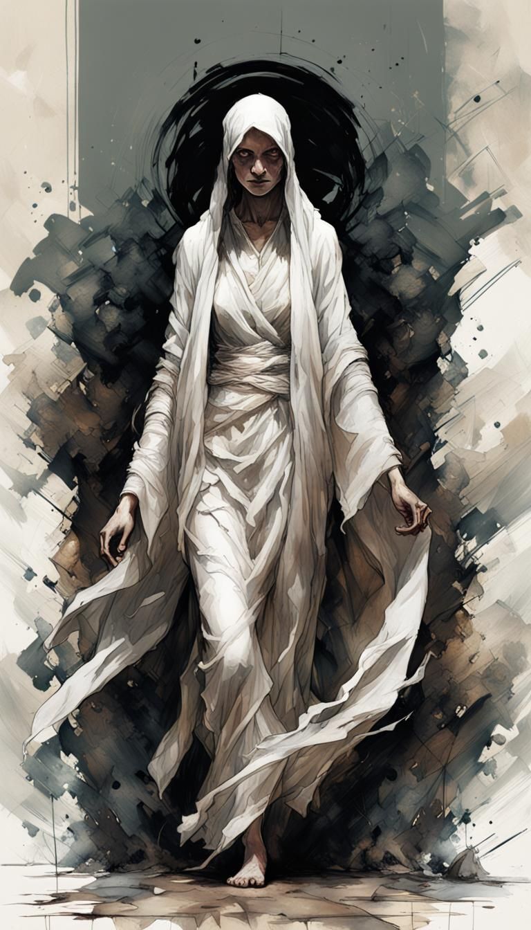 Woman in Shroud: Dark Fantasy Art Portrait