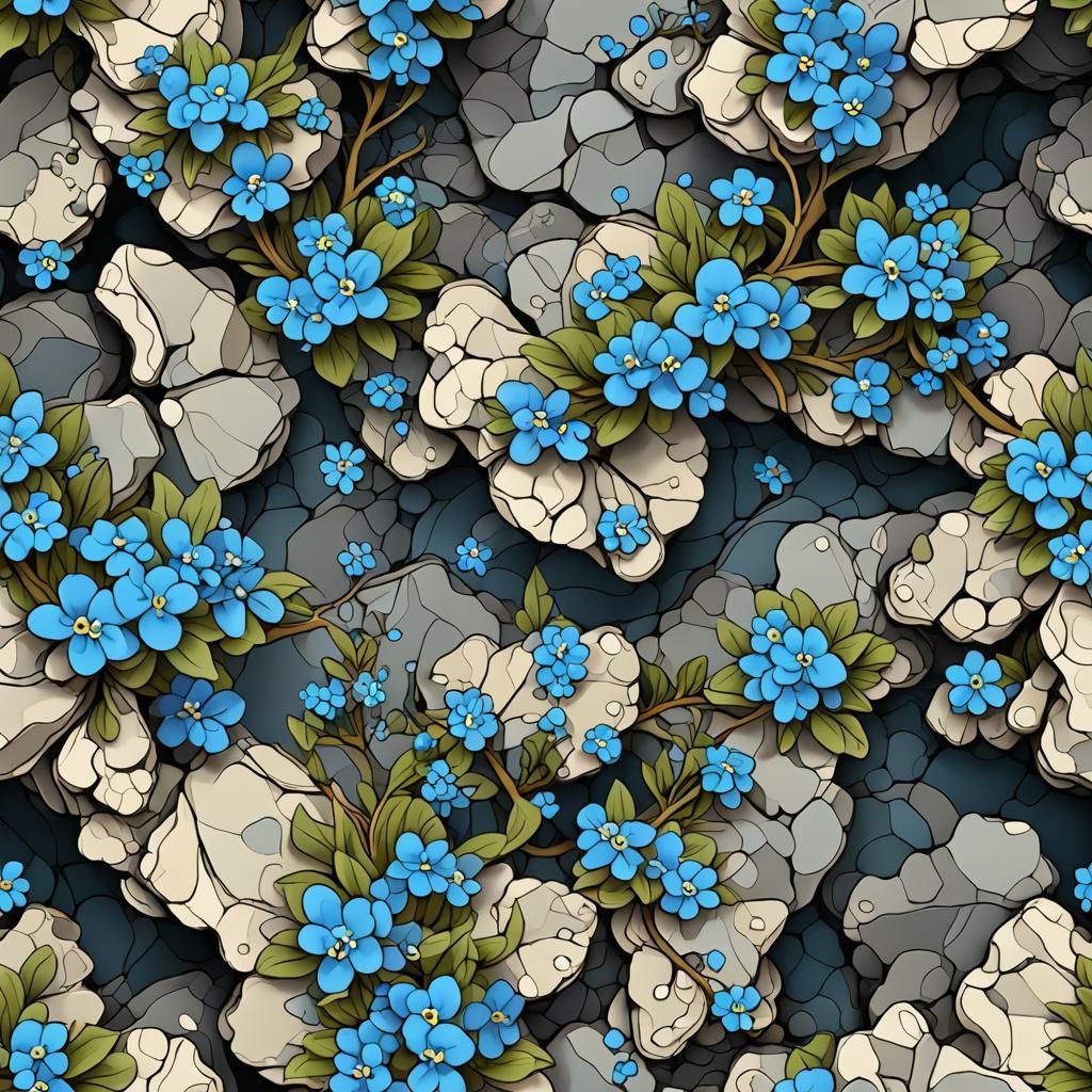 Forget-Me-Nots on Rocky Perch in Abstract Style