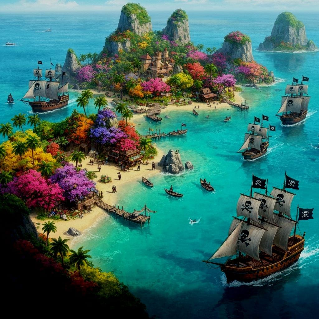 Pirate Island Haven: Ships in Caribbean Harbor