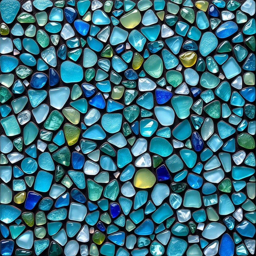 Vibrant Sea Glass Mosaic Heart in Bauhaus Style
