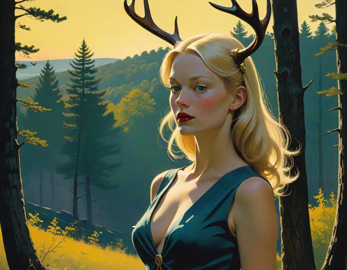 A Jewel-Toned Vision of a Regal Woman in a Woodland Glade