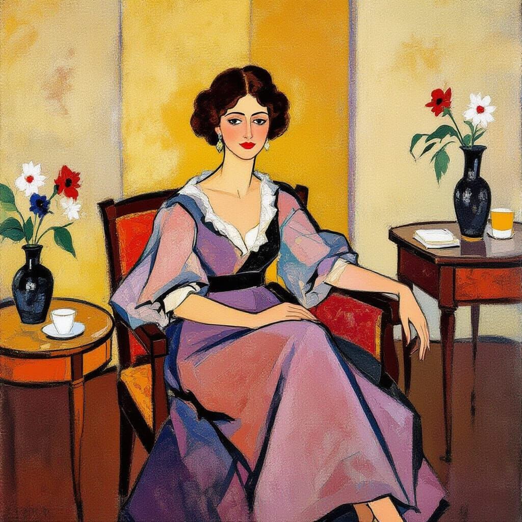 Jeanne de Modigliani in Bohemian Dress, Inspired by Klee