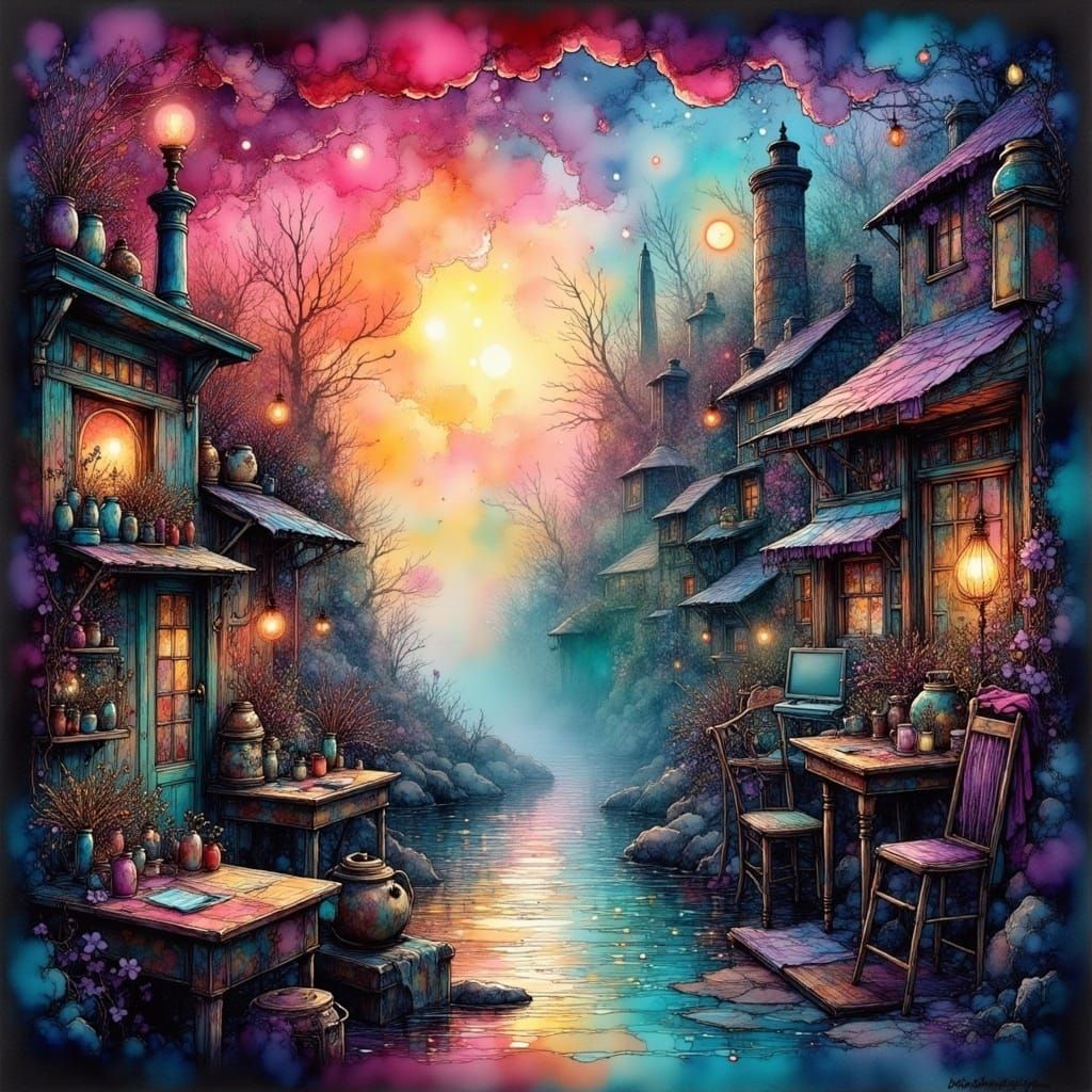 Dreamlike Vortex in a Cyberpunk Aesthetic