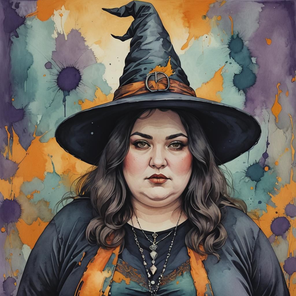 Young Woman as Witch in Abstract Art Style