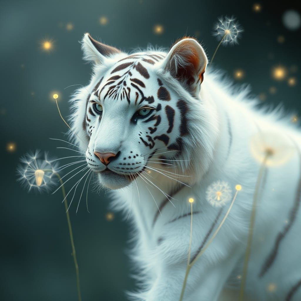 Whimsical White Tiger in Ethereal Style