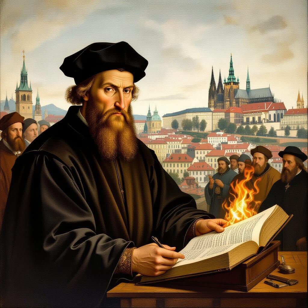 Jan Hus Before The Judges: Realistic Oil Painting