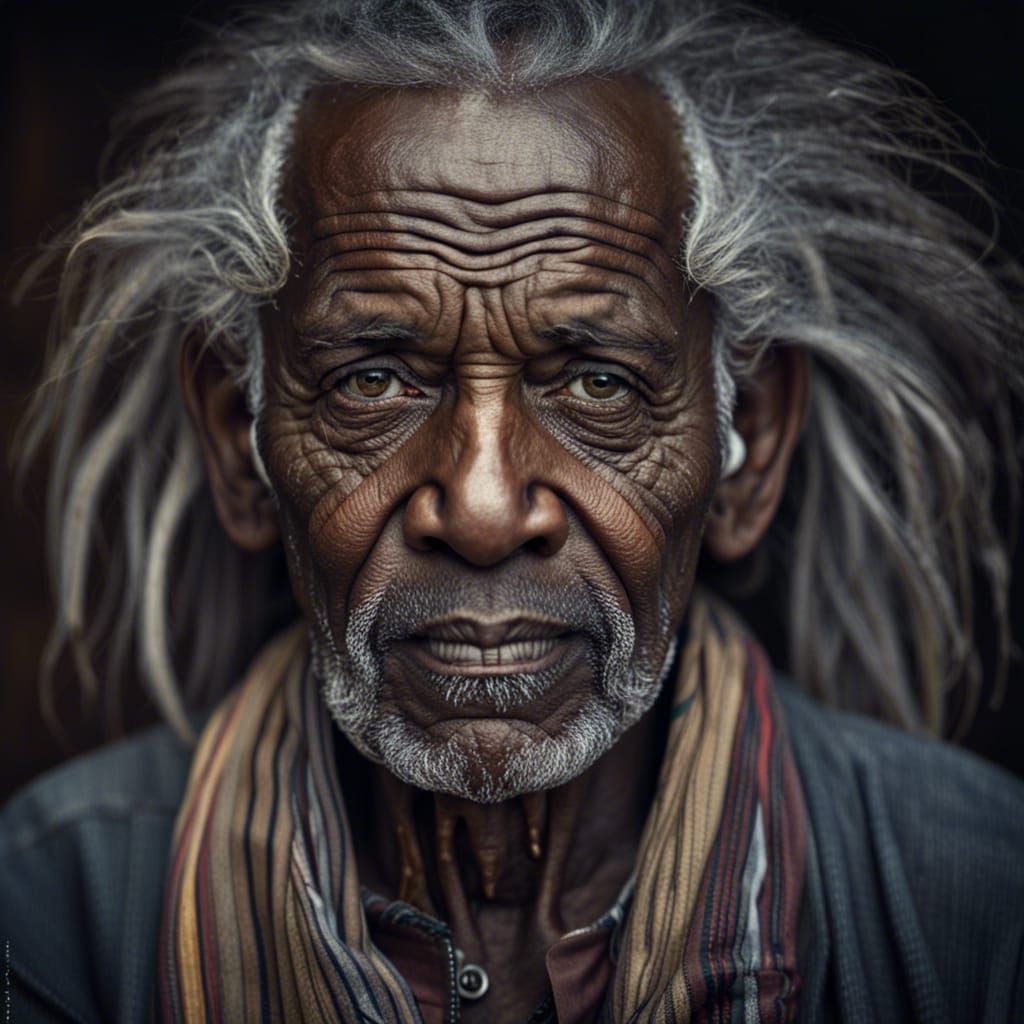 Emotional Portrait of Elderly Ethiopian Man in Traditional O...