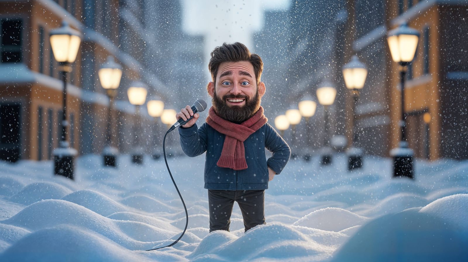 Nate Bargatze Delivers a Joke Amidst a Magical Winter Blizza...