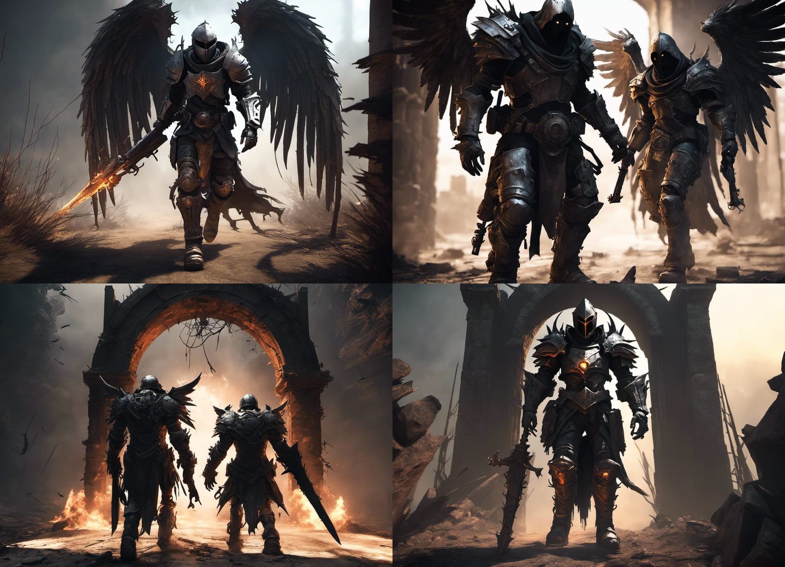 Apocalyptic Knight and Angel Leading to War Portal