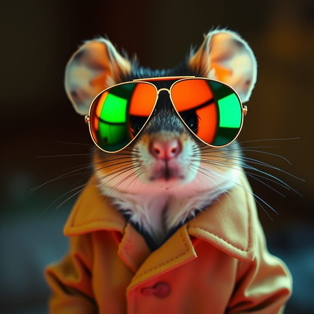 Mouse in Aviators Reflects Cheese: Cinematic Close-Up