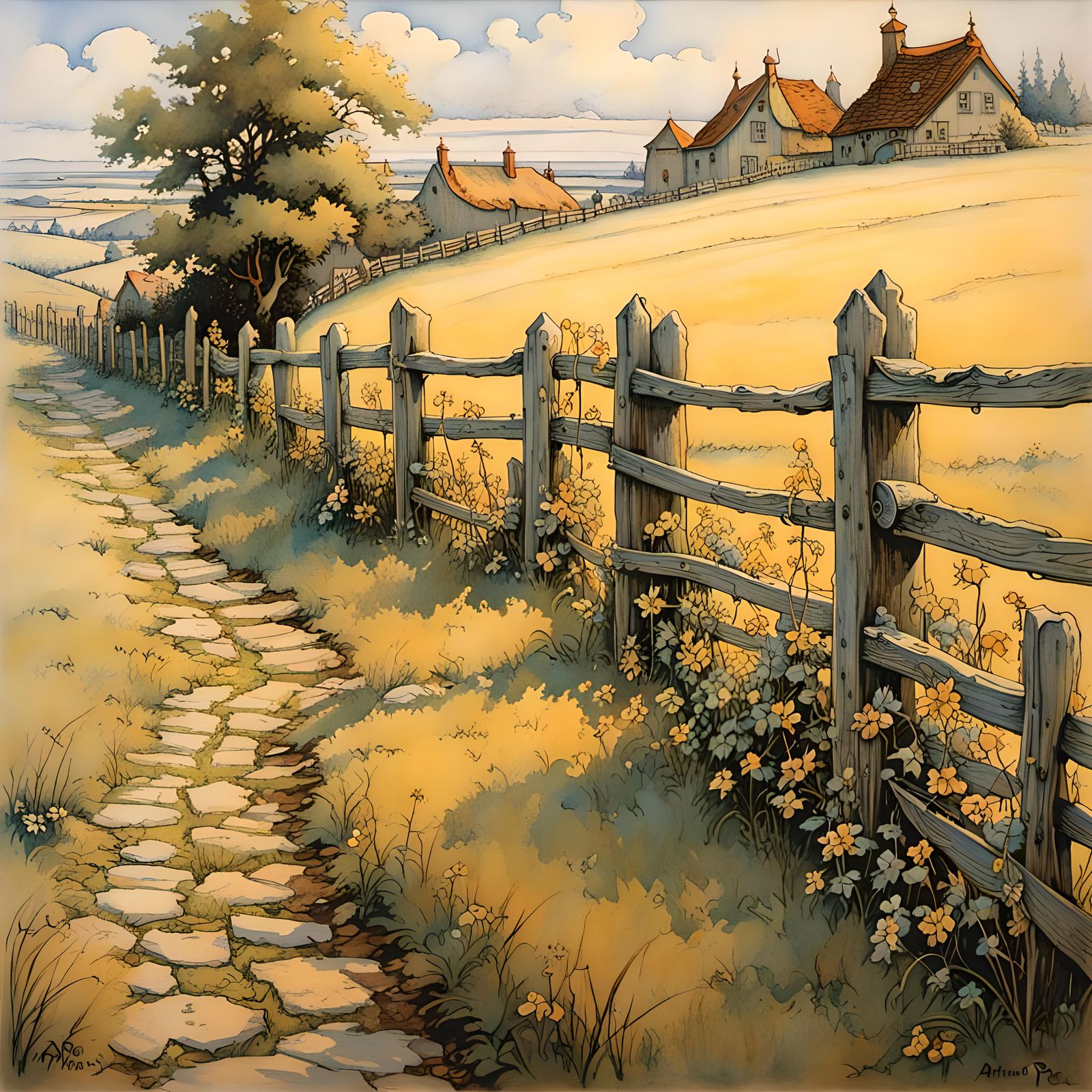 Anton Pieck Style Fence in Detailed Impressionism