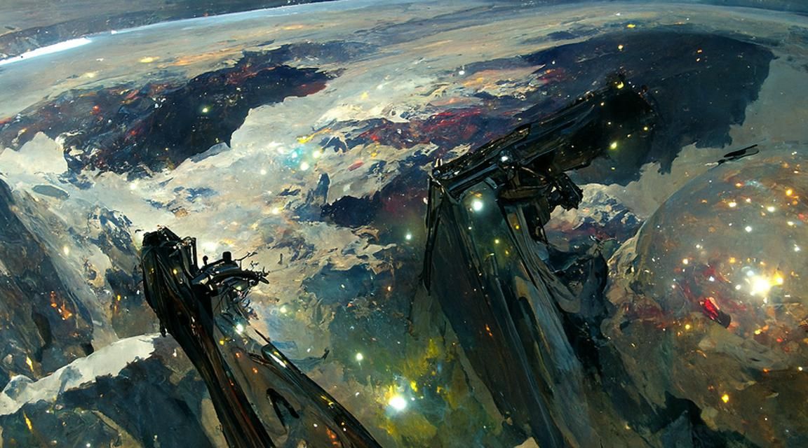 Spaceships Fleeing Broken Earth in Sci-Fi Style