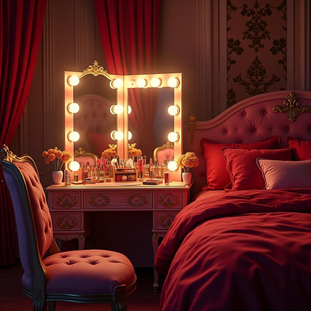 Lavish Makeup Vanity in Opulent Fantasy Setting