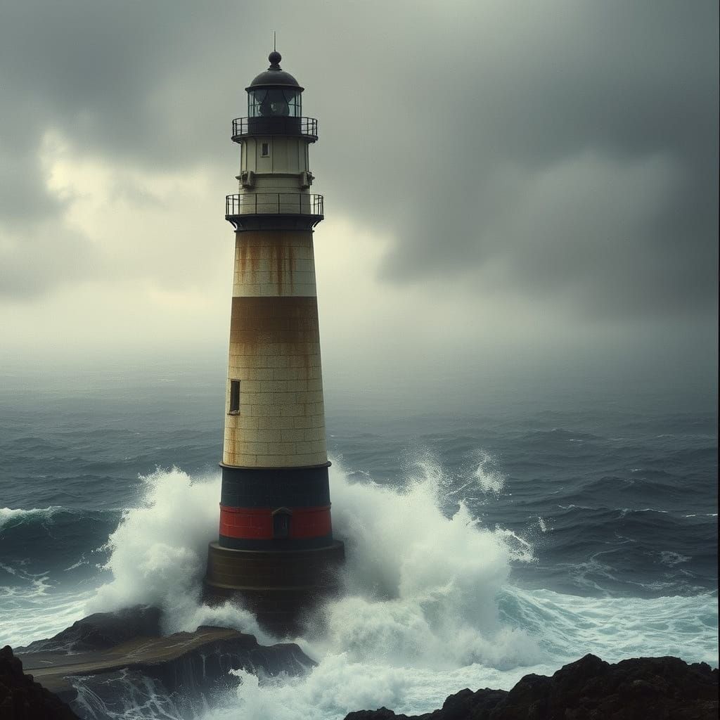 Stormy Seas: A Hyper-Realistic Lighthouse Film Still