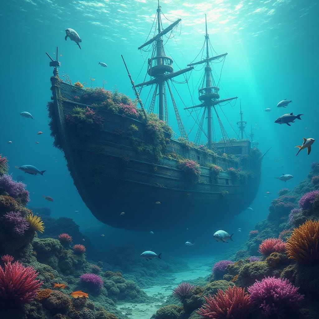 Ancient Shipwreck Teeming with Vibrant Sea Life