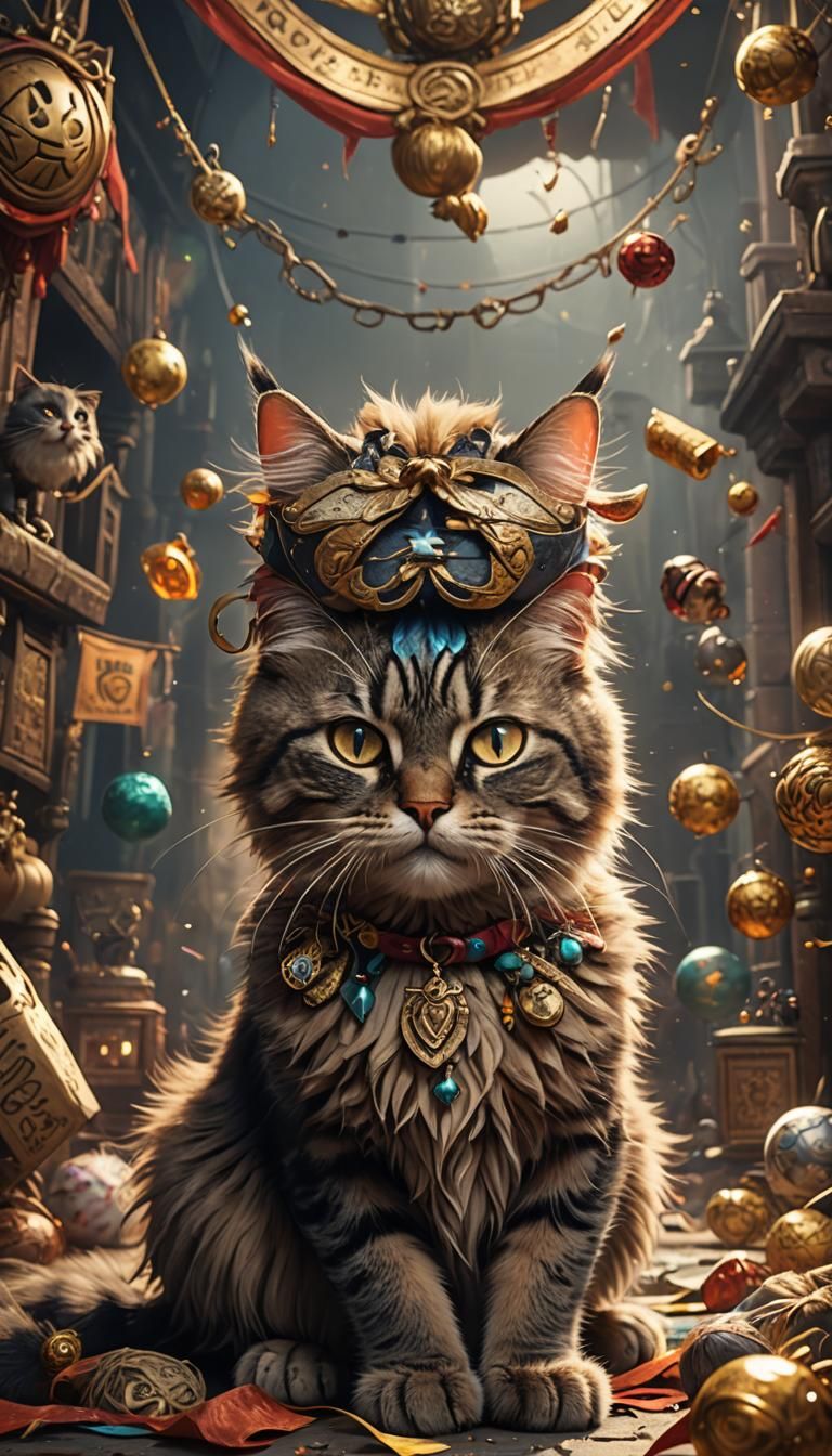 Triumphant Cat and Hairball, Detailed Fantasy Art