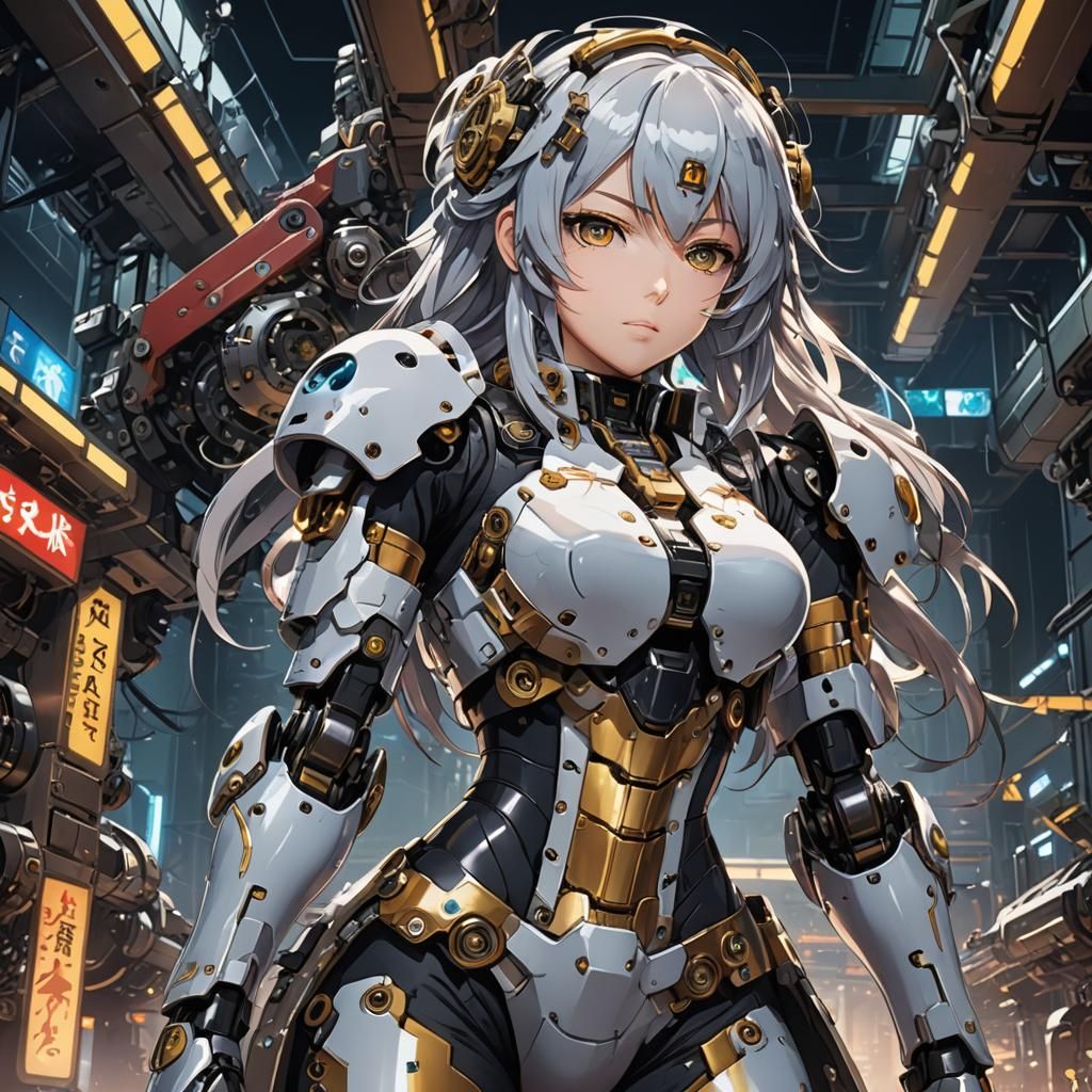 Cyborg Girl in Anime Style Sci-Fi Setting