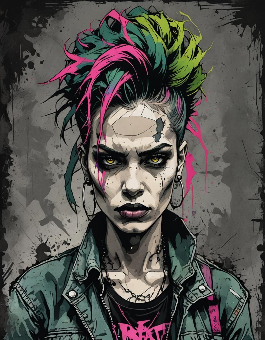 Grungy Vector Portrait of a Rebellious Woman