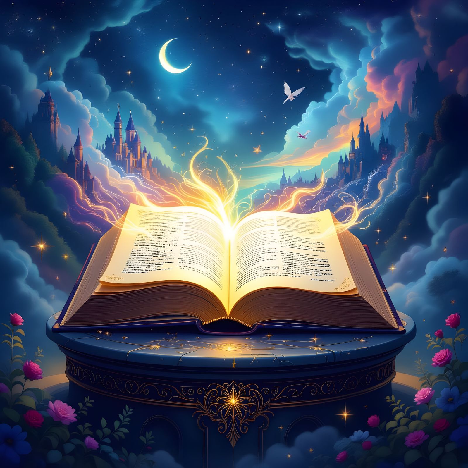 Magical Open Book: Dreams Emerge in Vibrant Realism