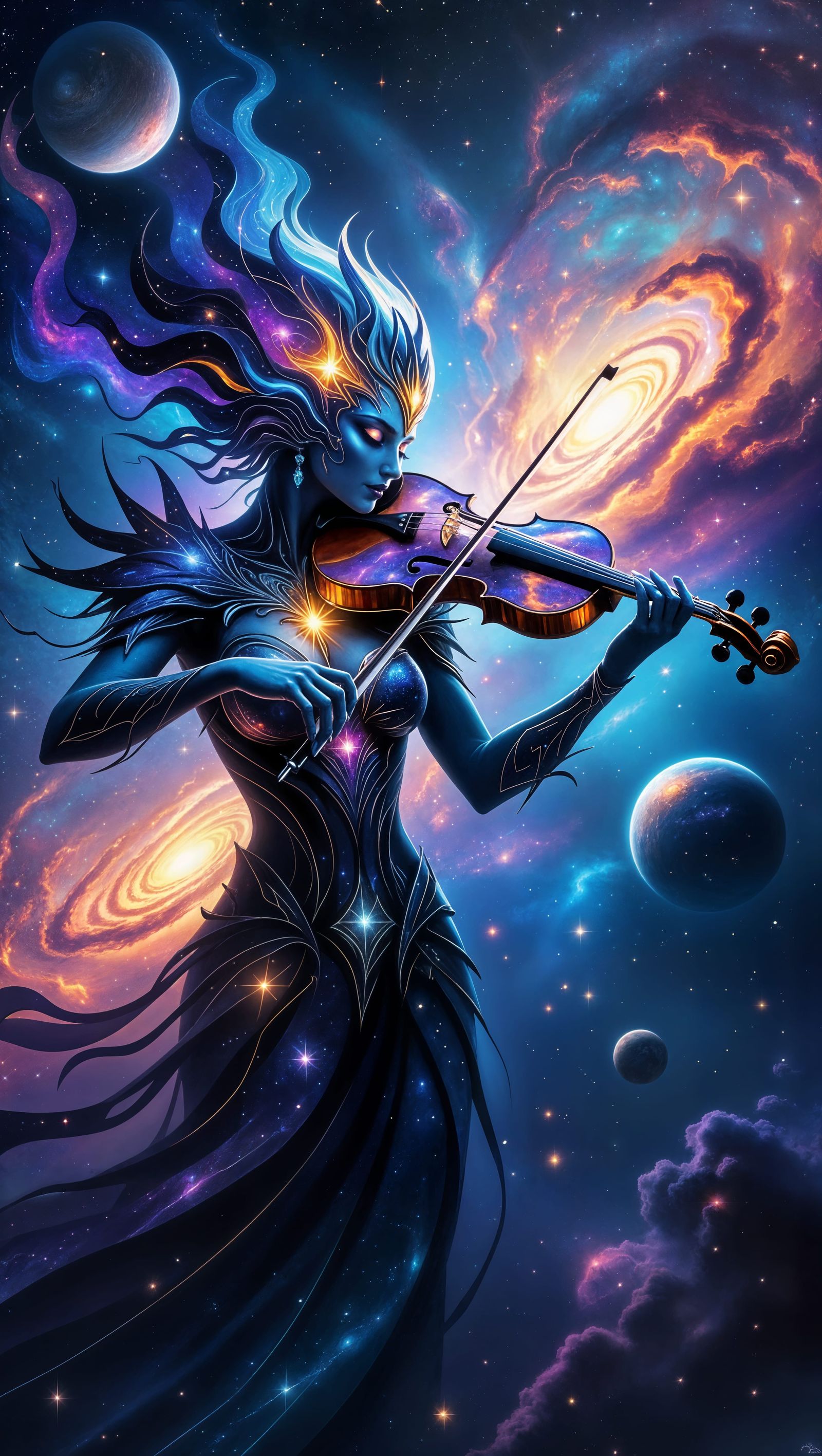 Ethereal Cosmic Being Plays Obsidian Violin Among Starlight ...