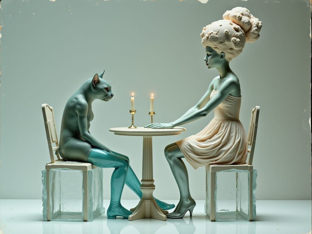 Surreal Ice Cream Woman Portrait with Bunny-Cat Creature