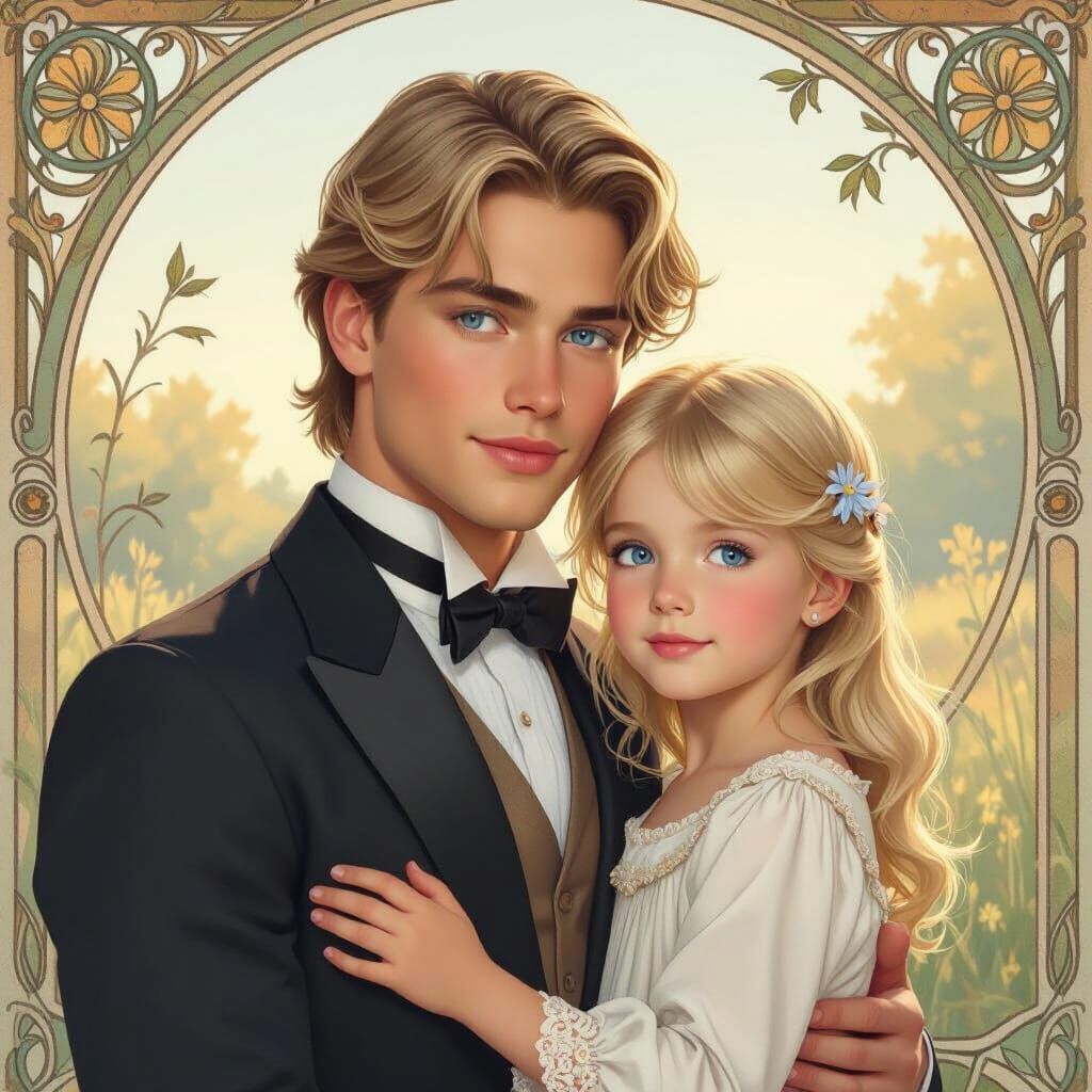 Brother and Sister in Alphonse Mucha Style