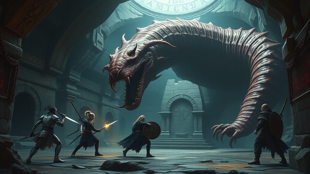 Epic Dungeon Battle with Giant Monster Worm