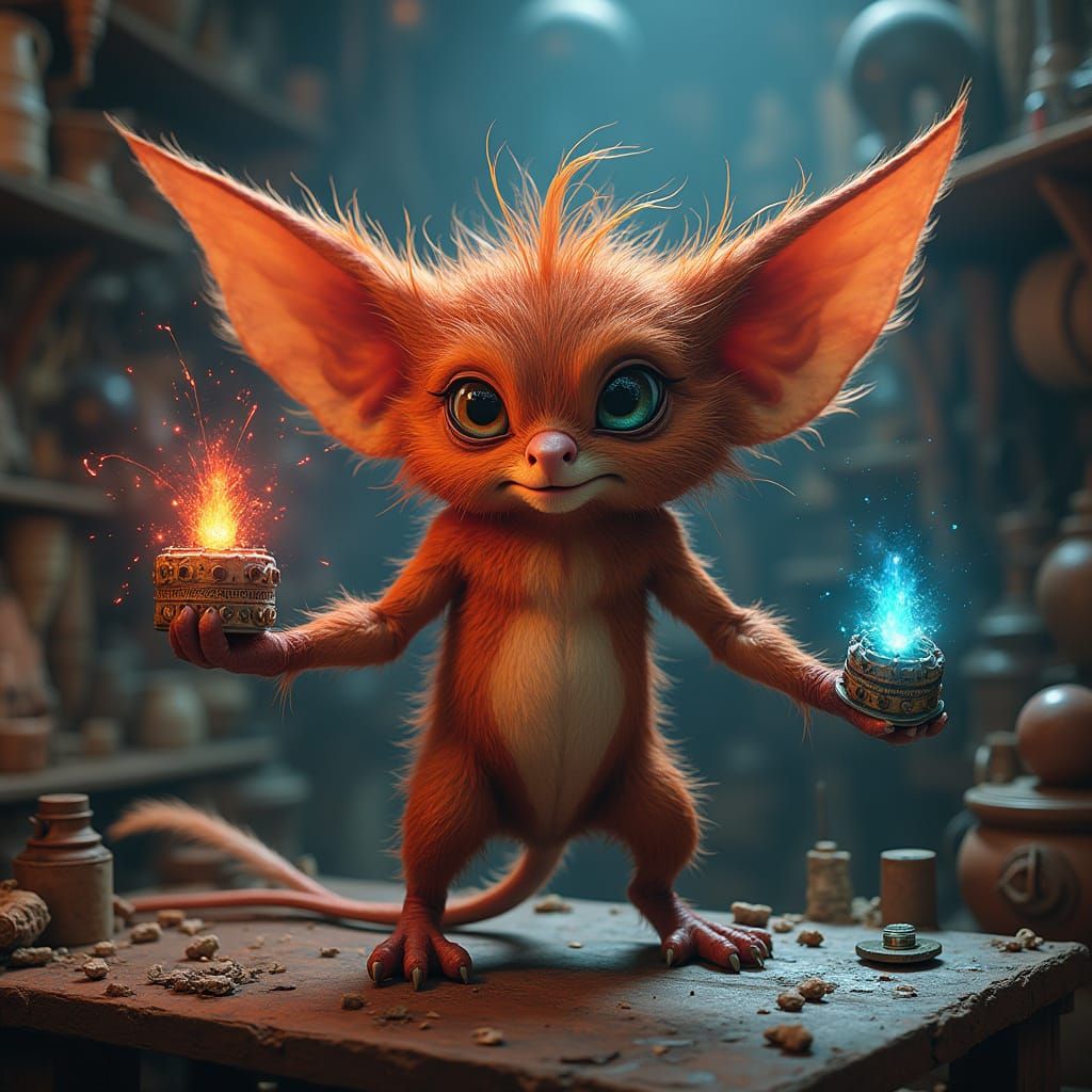 Fantastical Gremlin Amidst Whimsical Workshop Wonders