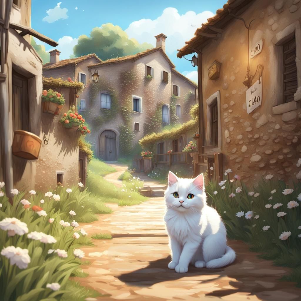 Cute Anime Cat Stares Intently: 3D Art